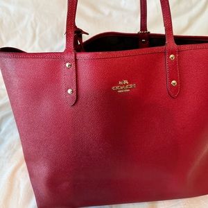 Coach REVERSIBLE tote. Red leather with original coach monogram on reverse side.
